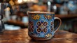 © poramin - Expertly crafted mocha in a ceramic mug, intricate design, cafe setting