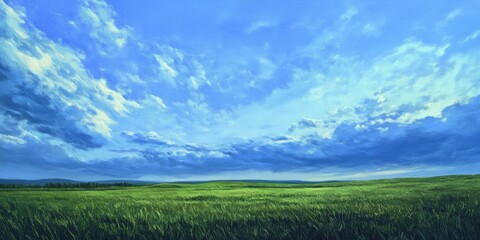 Sticker - Field of grass with cloudy sky