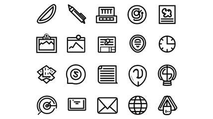 Black and White Line Art Icon Set for Business and Finance, generative ai image
