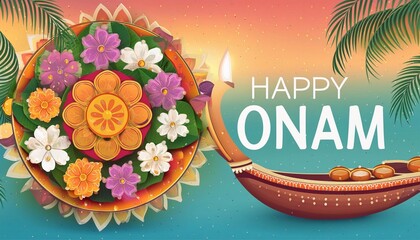 Canvas Print - Happy Onam Festival Celebration Poster Design. South India Kerala traditional celebration