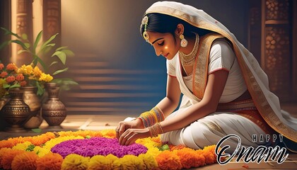 Happy Onam Festival Celebration Poster Design. South India Kerala traditional celebration