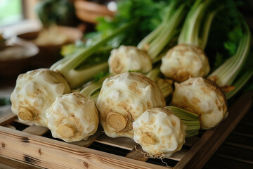 Poster - Celeri-rave or celeriac - root celery, often used in salads and soups, hi end kitchen