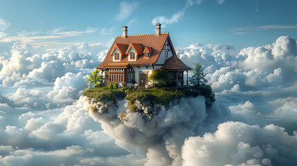 Wall Mural - House in the Clouds Illustration