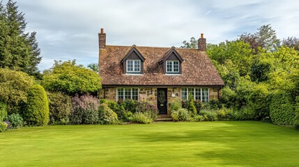 Canvas Print - A charming 2-storey home with a quaint exterior, including a pitched roof, dormer windows, and a well-maintained garden