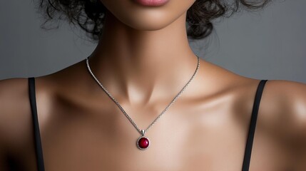 Wall Mural - closeup of a beautiful woman wearing necklace with red, ruby pendant