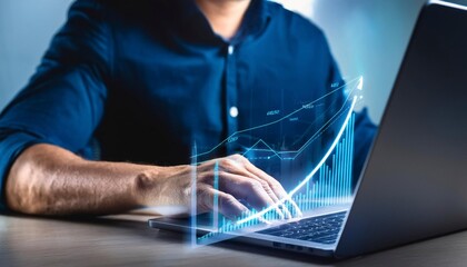 Businessman hands or stock trader analyzing stock graph chart Forex charts by indicator using laptop to buy or sell stock. Generated image