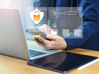 Wall Mural - cybersecurity concepts internet and network connectivity to secure data and encryption to securely a