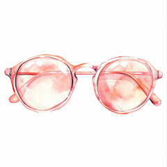 Wall Mural - Watercolor Pink Glasses Artwork   Stylish Retro Spectacles on White Background