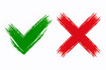 Green tick and red cross vector symbols represent correct and incorrect answers, yes and no decisions, and accept and reject options in a bold brush style.