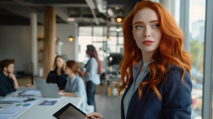 Canvas Print - The redhead woman in office.