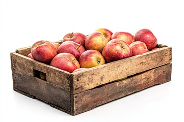 Wall Mural - Wooden case with fresh apples isolated on white background