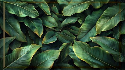 Wall Mural - lush green leaves overlapping in a dense tropical forest during afternoon light