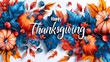 © STOCK IMAGES STALL - Vibrant autumn leaves and pumpkins with happy thanksgiving message artfully designed