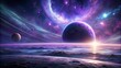© Selene Studio - Surreal futuristic space scene with a purple planet , space, futuristic, surreal,purple, planet, stars