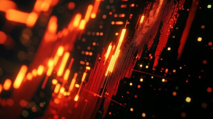 Wall Mural - Abstract digital data visualization with glowing orange and red light bars, representing big data analytics and technology.