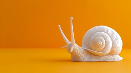 Wall Mural - Elegant White Snail on Vibrant Orange Backdrop with Minimalist Design and Natural Textures