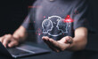 © Pakin - Problem and Ai error warning concept. automatic warning system for notification error and maintenance. Person using laptop with artificial Intelligence technology system error detected.