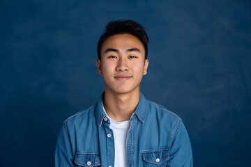 Wall Mural - Smiling Asian Man in Denim Shirt