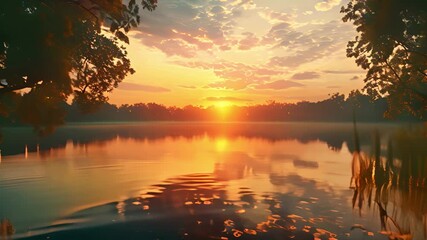 Wall Mural - Autumn sunset and lake surface