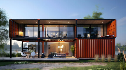 Wall Mural - Modern Container Home 3D Rendering