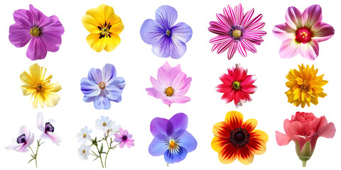 Wall Mural - Colorful Flowers with Transparent Background: A Delightful Collection of Blooms