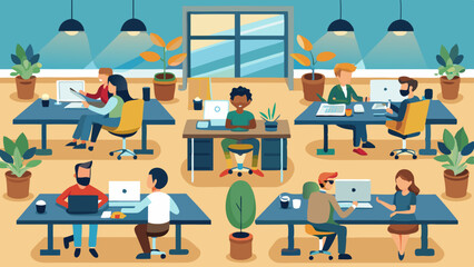 Wall Mural - concept of the coworking center shared working vector art  illustration