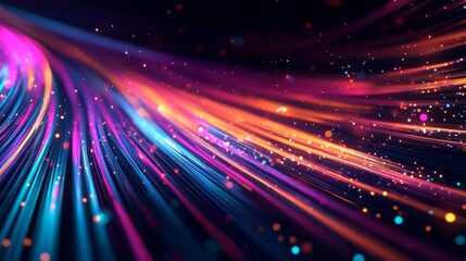 vibrant neon fiber optic cables create a mesmerizing display of colors in motion, showcasing abstrac