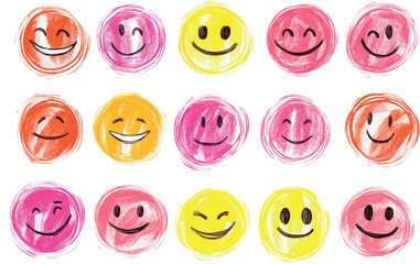 Ensemble d'Émoticônes Joyeux en Aquarelle - Icônes de de smileys dessin