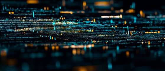 overlay of code lines, on black background, Generative AI
