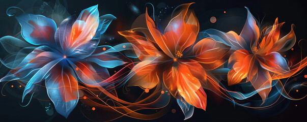 Canvas Print - Abstract Flowers in Blue and Orange Hues.