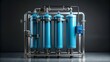 © Selene Studio - Cyan industrial water filtration system purifying water on charcoal background, industrial, water, filtration, system