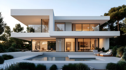 Poster - Modern white house with a pool.