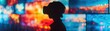 © SITTAKAN - Closeup of immersive art in VR, interactive experience, selective focus, digital artistry theme, realistic, silhouette, virtual exhibition space backdrop