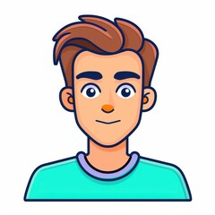 a vibrant flat icon of a man with brown hair, showcasing bold lines and modern design on a clean whi