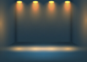 presentation background with glowing spotlights shining down in an empty room