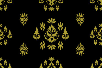 Damask seamless pattern vector,black and gold vintage,traditional,ethnic pattern, Turkish motifs, Great for fabric and textile, wrapping, clothing,carpet, Bandana, batik, and wallpaper