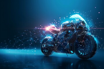 Sticker - Polygonal wireframe mesh futuristic motorcycle concept sign on dark background.