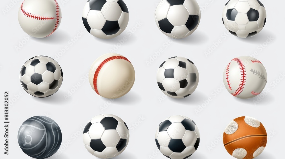 Realistic sports balls vector big set isolated on transparent ...