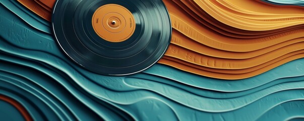 Abstract high-resolution poster featuring a vinyl record with dynamic light trails