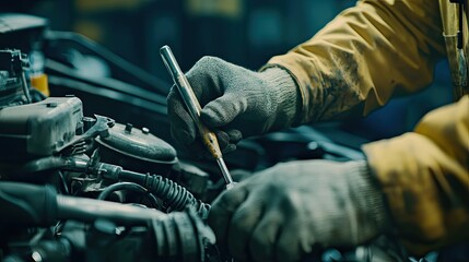 Wall Mural - Auto mechanic working in auto repair shop. Car service and maintenance concept