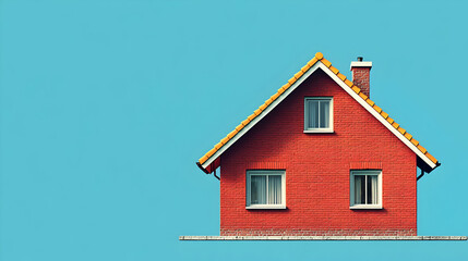 Sticker - Red brick house with yellow roof against blue sky.