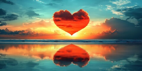 Wall Mural - Heart Shaped Sunset Over Ocean