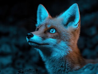 Poster - Captivating close-up of a vibrant blue-eyed fox