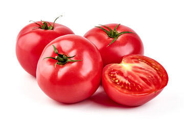 Tomato branch. Ripe fresh tomatoes, close-up, isolated on white background.