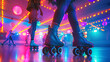 © lenblr - Picture a lively retro roller skating rink lit up with neon lights, embodying a fun and dynamic atmosphere filled with energy and entertainment