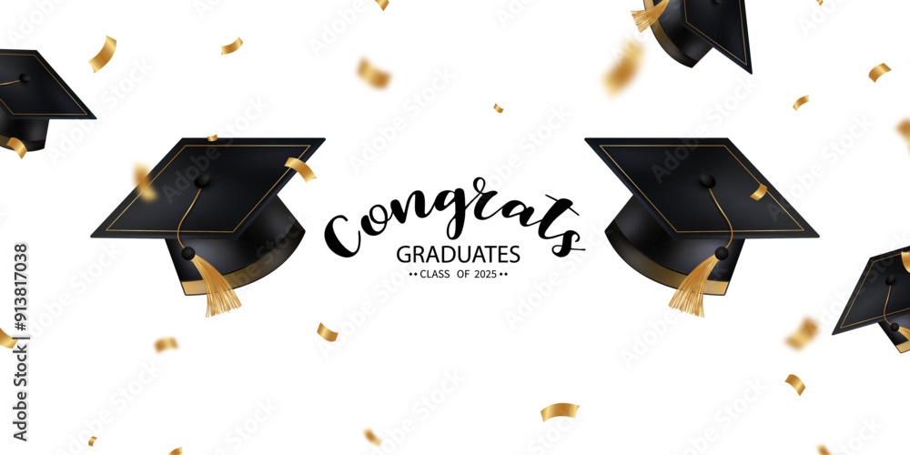 graduation design background realistic graduation hat Golden confetti ...