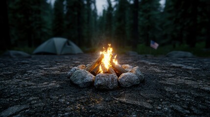 Canvas Print - Cozy campfire under the stars in the wilderness