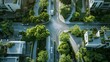 © spyrakot - Aerial View of a Green Urban Neighborhood with Electric Vehicle Infrastructure and Bike Lanes