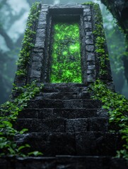 Wall Mural - Mystical stone archway in lush forest