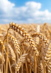 Canvas Print - golden wheat field under blue sky